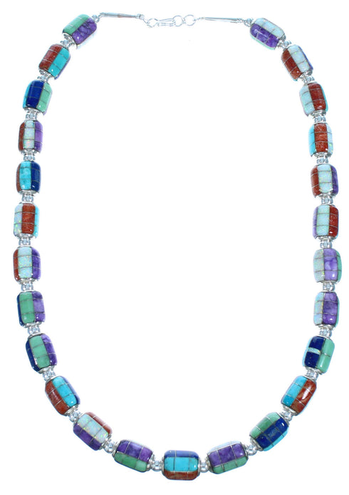 Southwest Multicolor Sterling Silver Inlay Bead Necklace DX117803